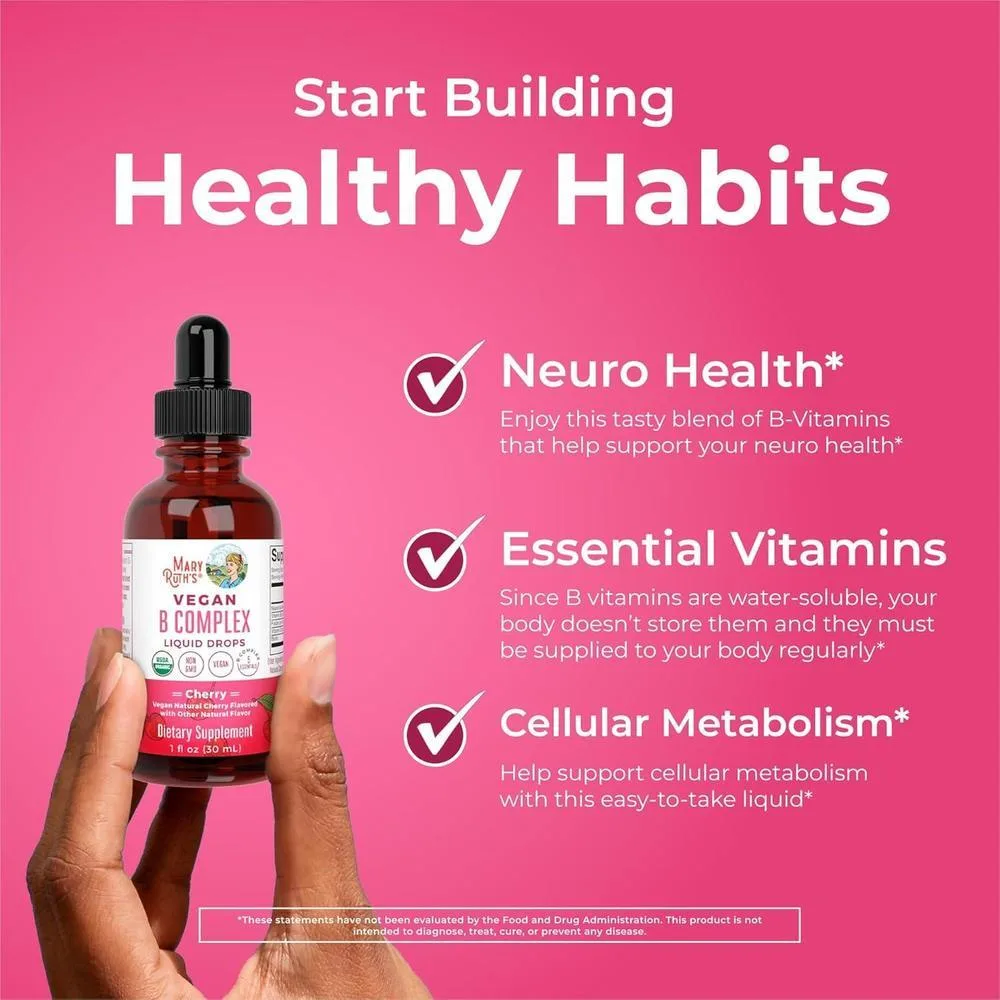 MaryRuth Organics Complejo de Vitamina B, Suplemento Vegano y Orgánico con Biotina, Vitamina B12 y Niacina, Apoyo Metabólico