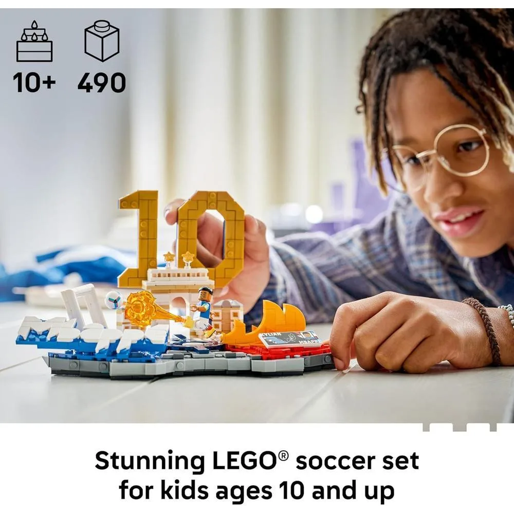 LEGO Editions Kylian Mbappé - Juego de construcción para niños y niñas, regalo de fútbol coleccionable con placa y decoración