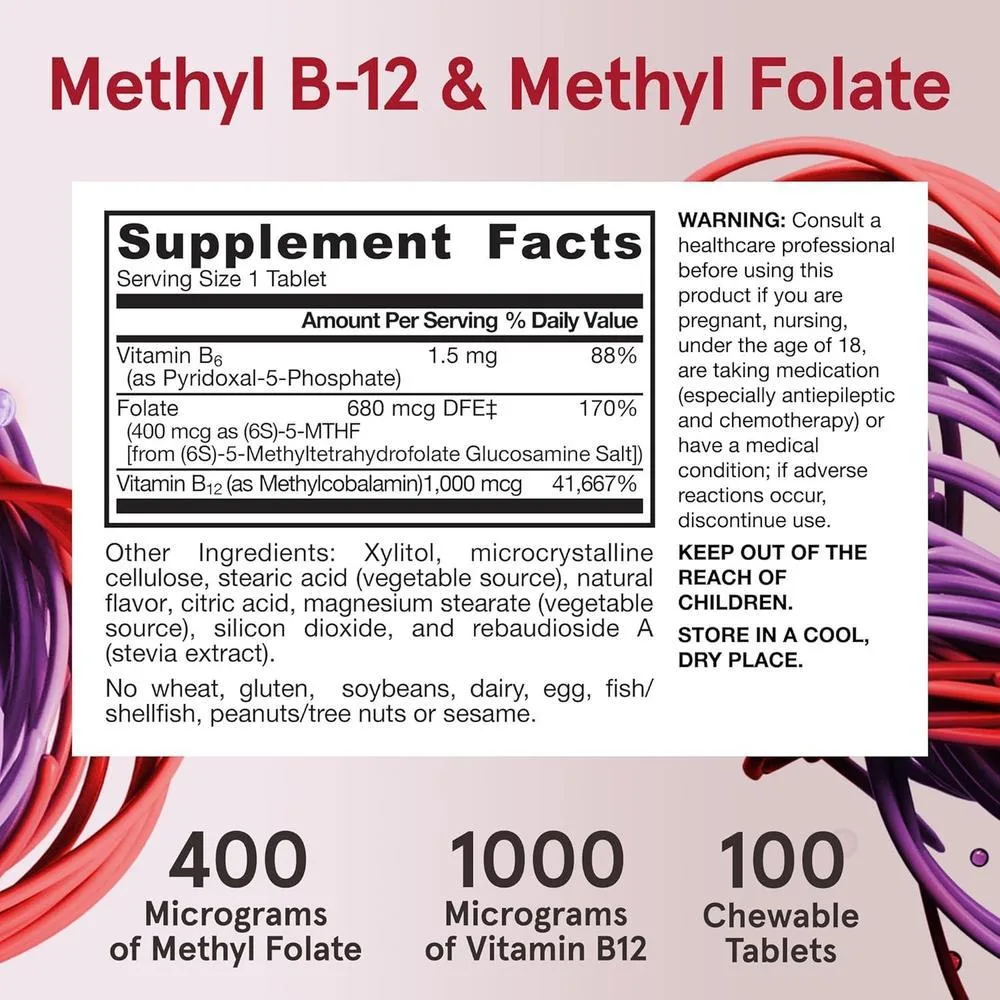 Suplemento Jarrow Formulas Methyl B-12 y Methyl Folate, vitaminas B9 y B12 bioactivas