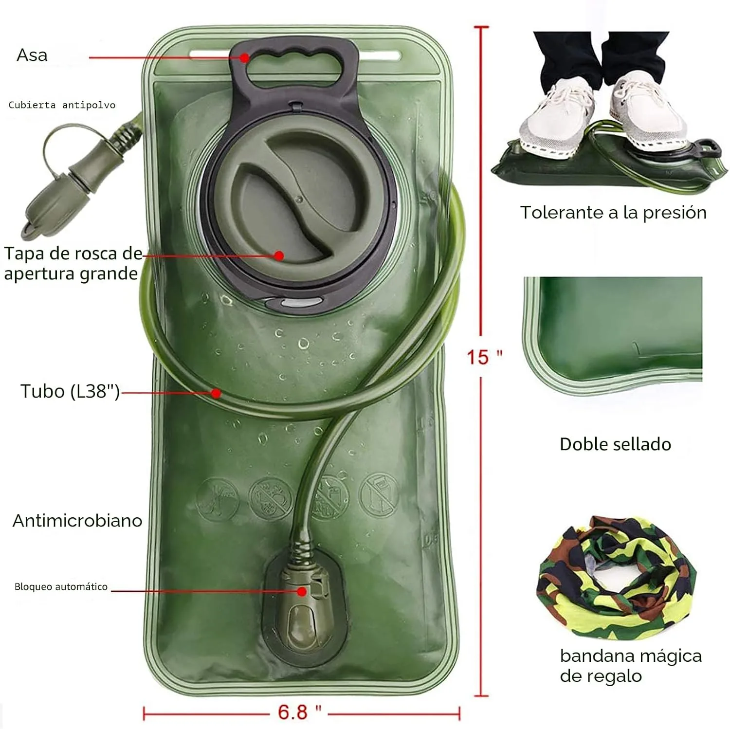 Vejiga de hidratación, vejiga de agua de 1.5-2-3L para mochila de senderismo, bolsa de