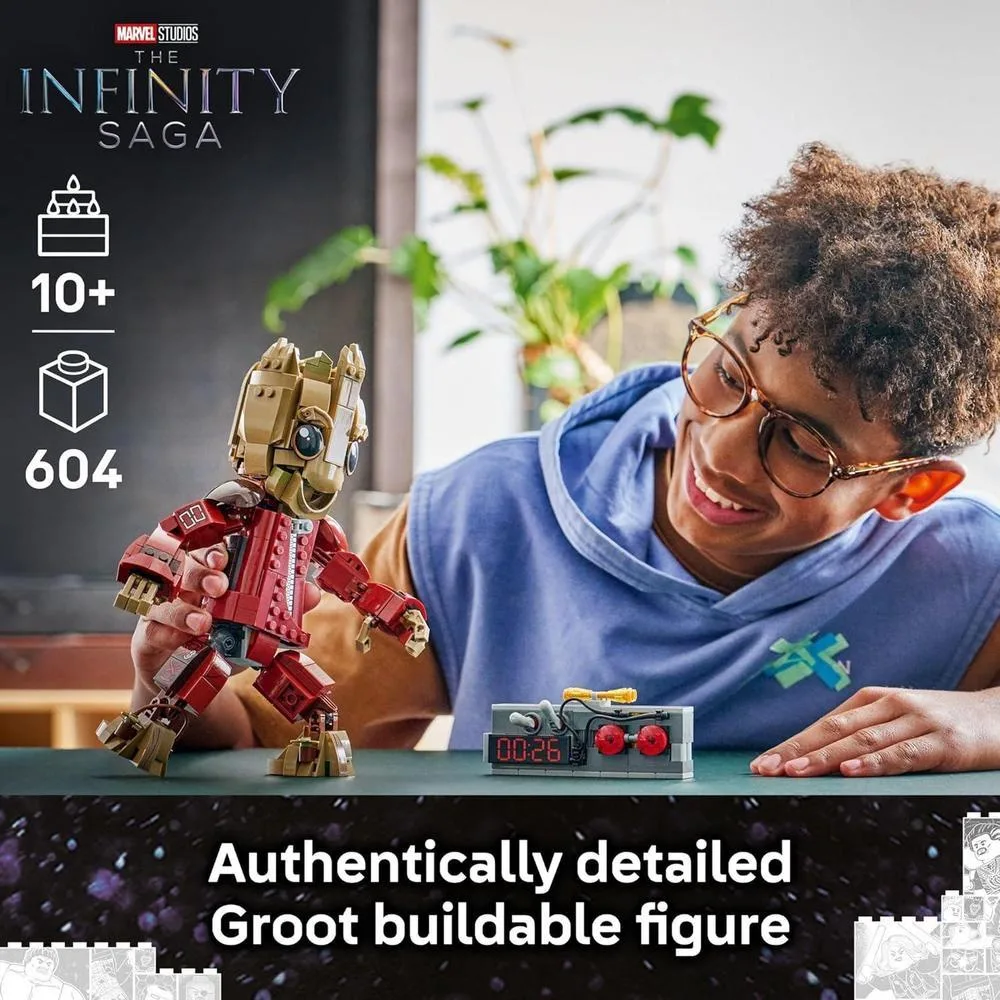 LEGO Marvel Ravager Groot con dispositivo detonador, figura de superhéroe de Guardianes de la Galaxia para niños de 10 años o más