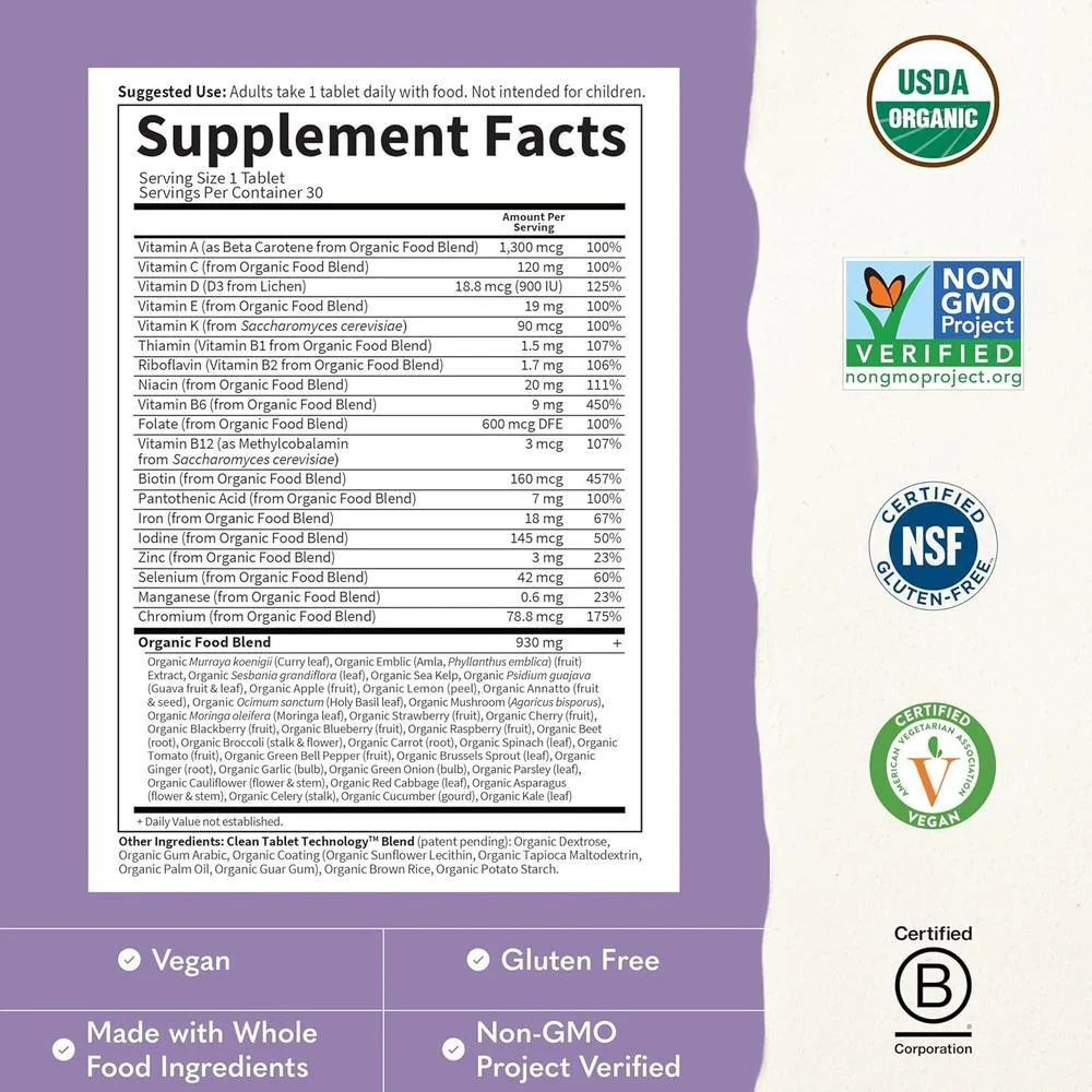 Garden of Life Organics Vitamina prenatal con ácido fólico, hierro, vitamina C, B6, B12, D3 orgánico y vegano