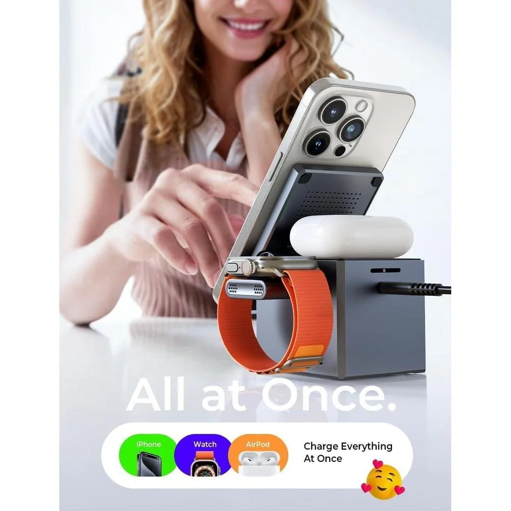 Estación de carga 3 en 1 para Apple con Magsafe, compatible con iPhone y Apple Watch, diseño plegable y portátil