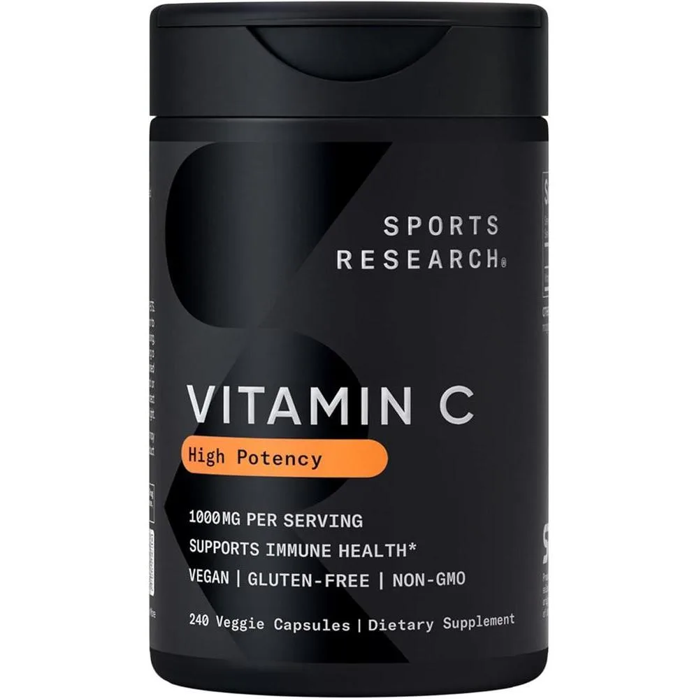 Sports Research® High Potency Vitamin C 1000mg, 240 Count Veggie Capsules