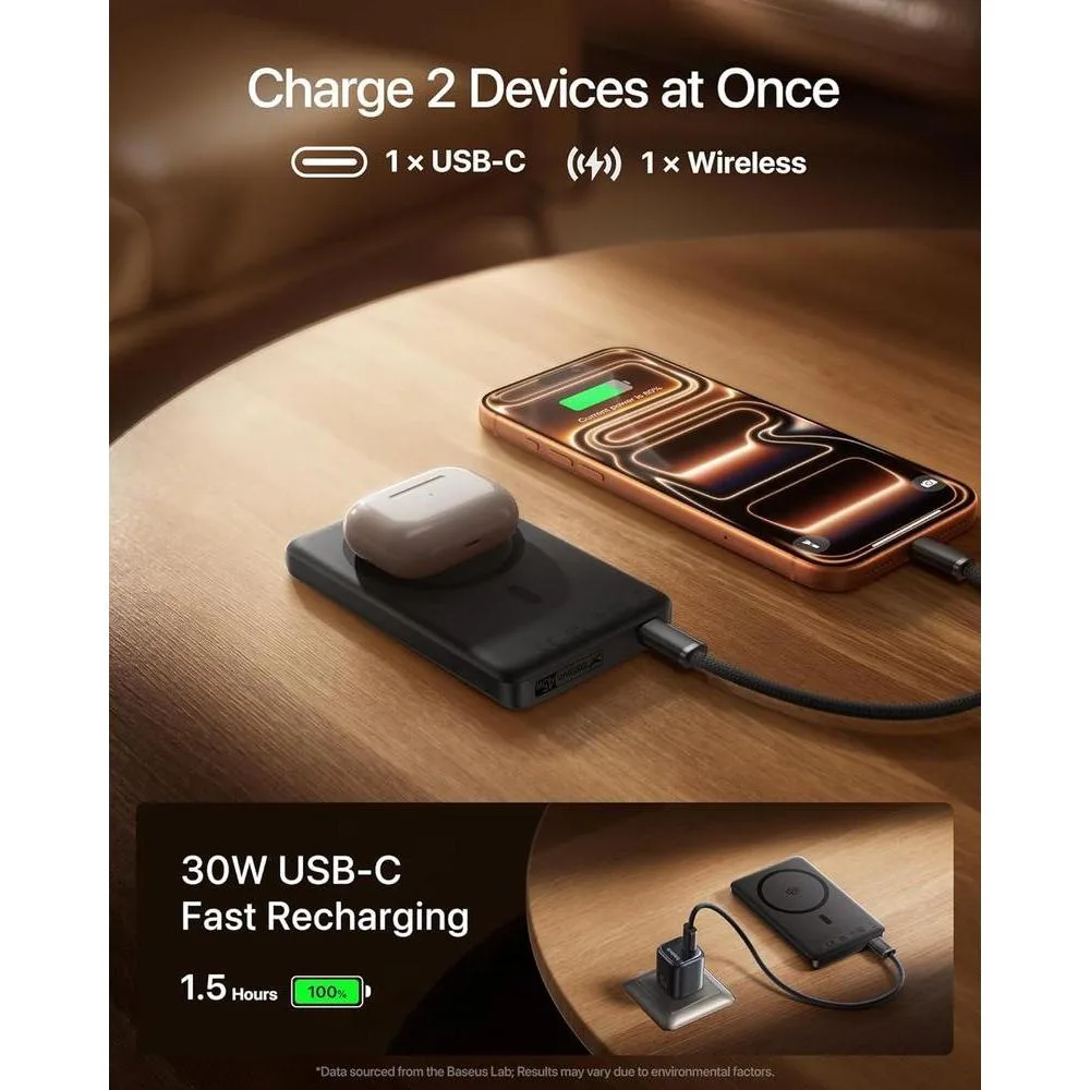 Baseus Picogo Magsafe Power Bank, cargador portátil magnético con carga rápida inalámbrica USB-C para iPhone y más dispositivos