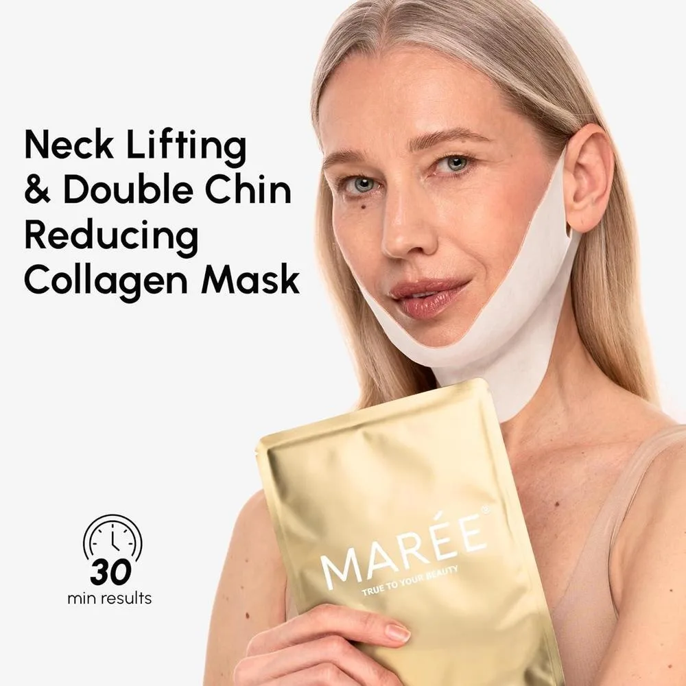 Máscara de elevación MAREE V Line con oro de 24k, colágeno profundo para mujeres, reafirma cuello y mandíbula con retinol y ácido hialurónico