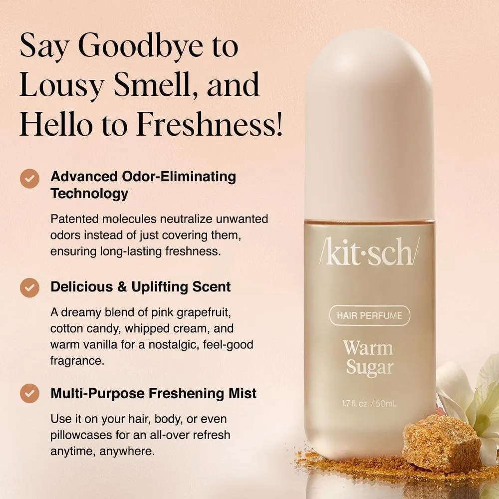 Perfume Warm Sugar Kitsch - Desodoriza y elimina olores para cabello, cuerpo y almohadas, aroma a pomelo rosado y vainilla