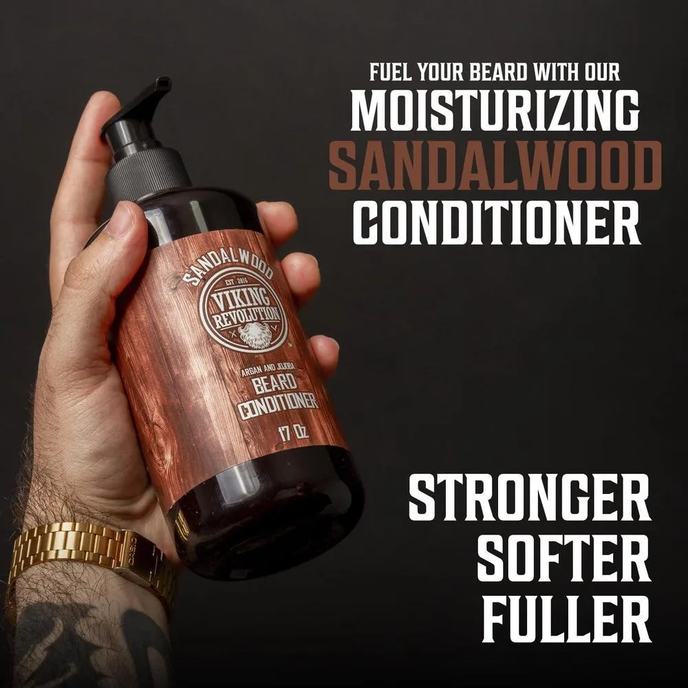 Kit de acondicionador y lavado para barba con aceites de argán y jojoba, aroma natural de sándalo
