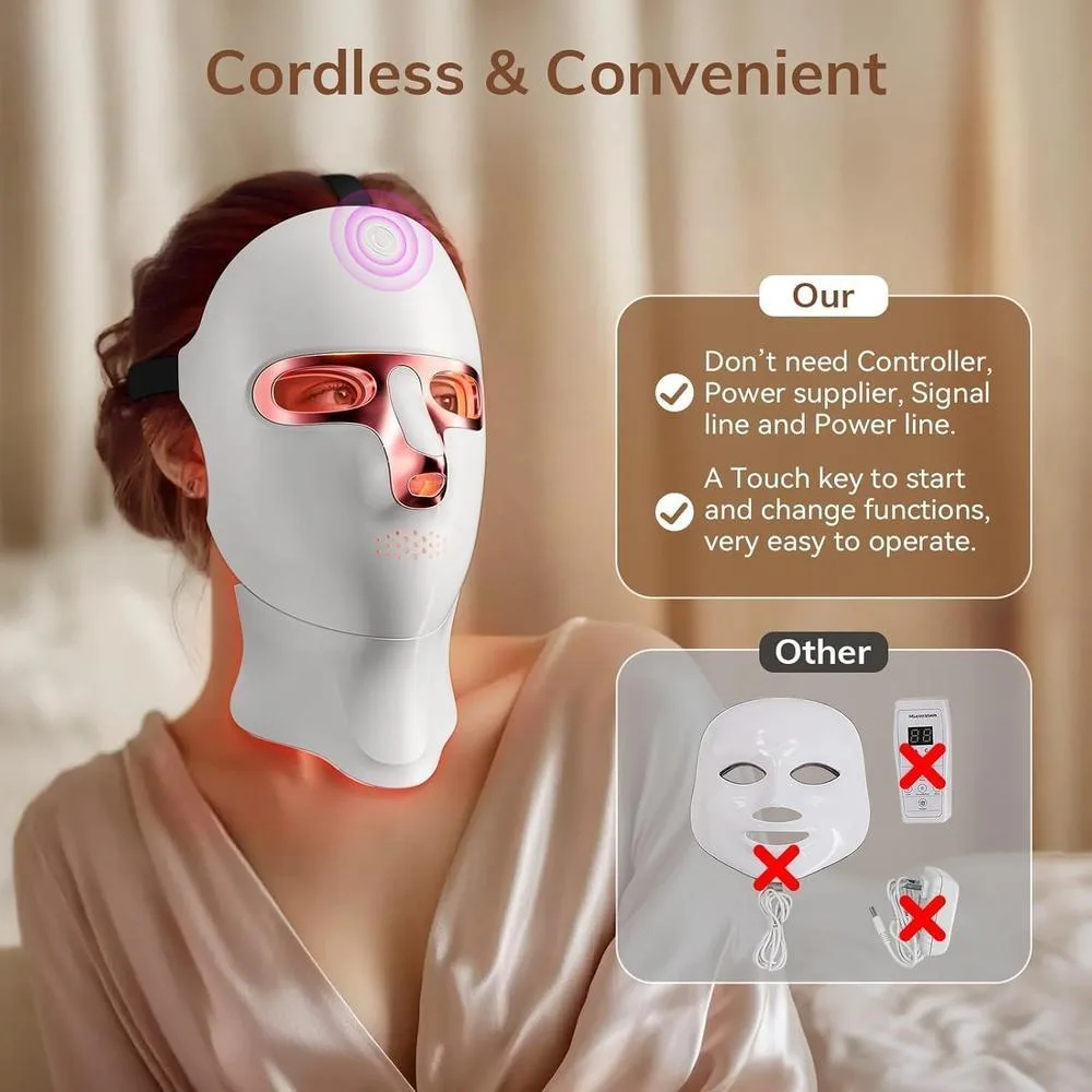 ONLUKY Máscara de Terapia de Luz Roja LED Inalámbrica Recargable para Rejuvenecimiento de la Piel