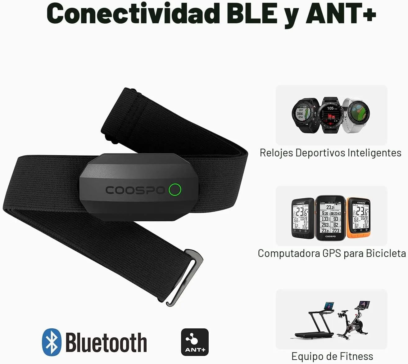 COOSPO Bluetooth Heart Rate Monitor Chest Strap H808S, ANT+ BLE HR Monitor Chest, HRM IP67