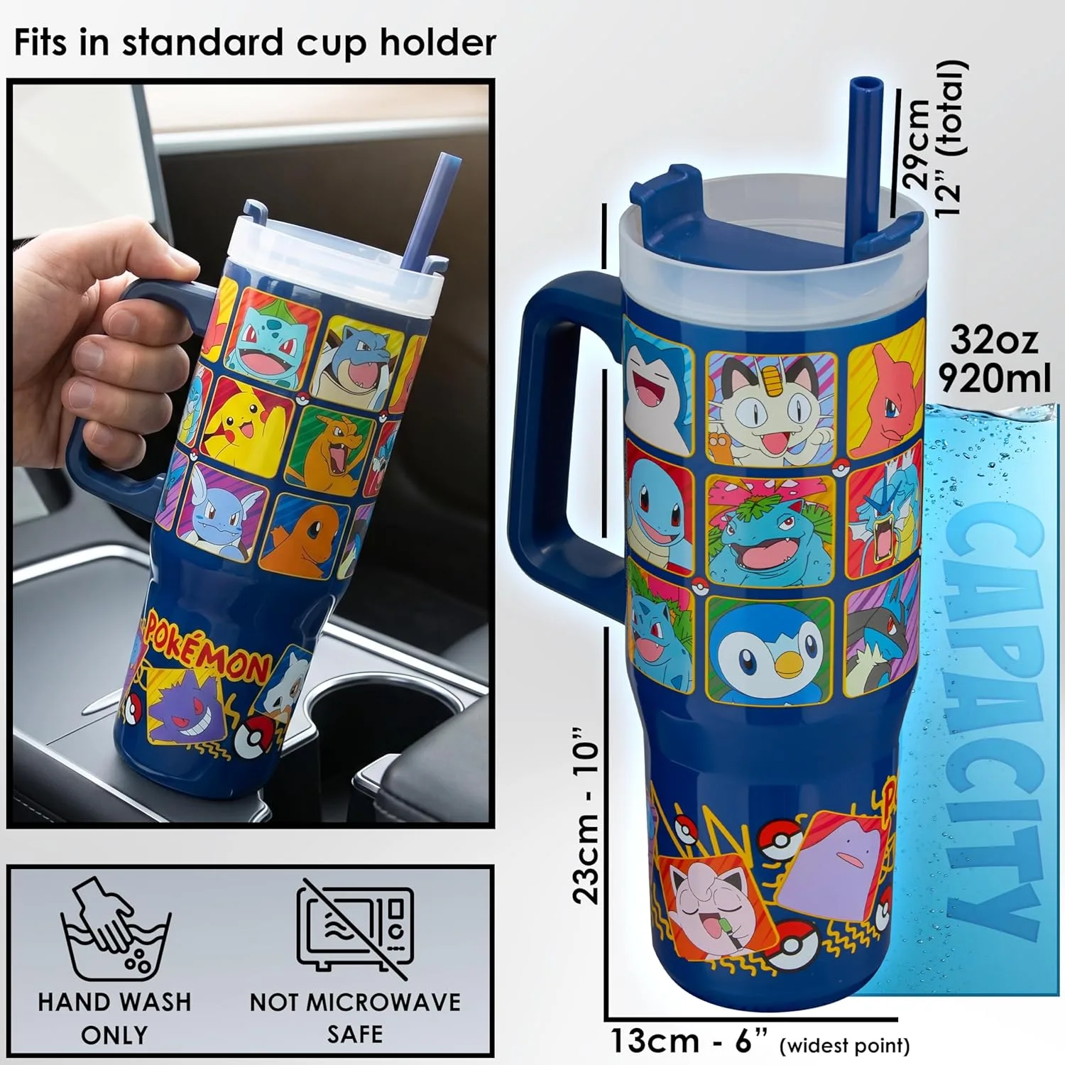 Get Trend Vaso Térmico Pokémon 32 oz con Asa y Cañita - Acero Inoxidable