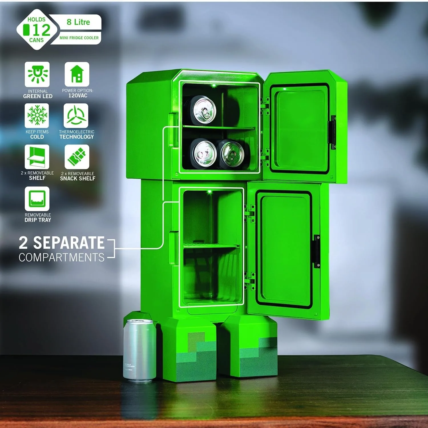 Ukonic Minecraft Legends Creeper Mini Fridge 8L