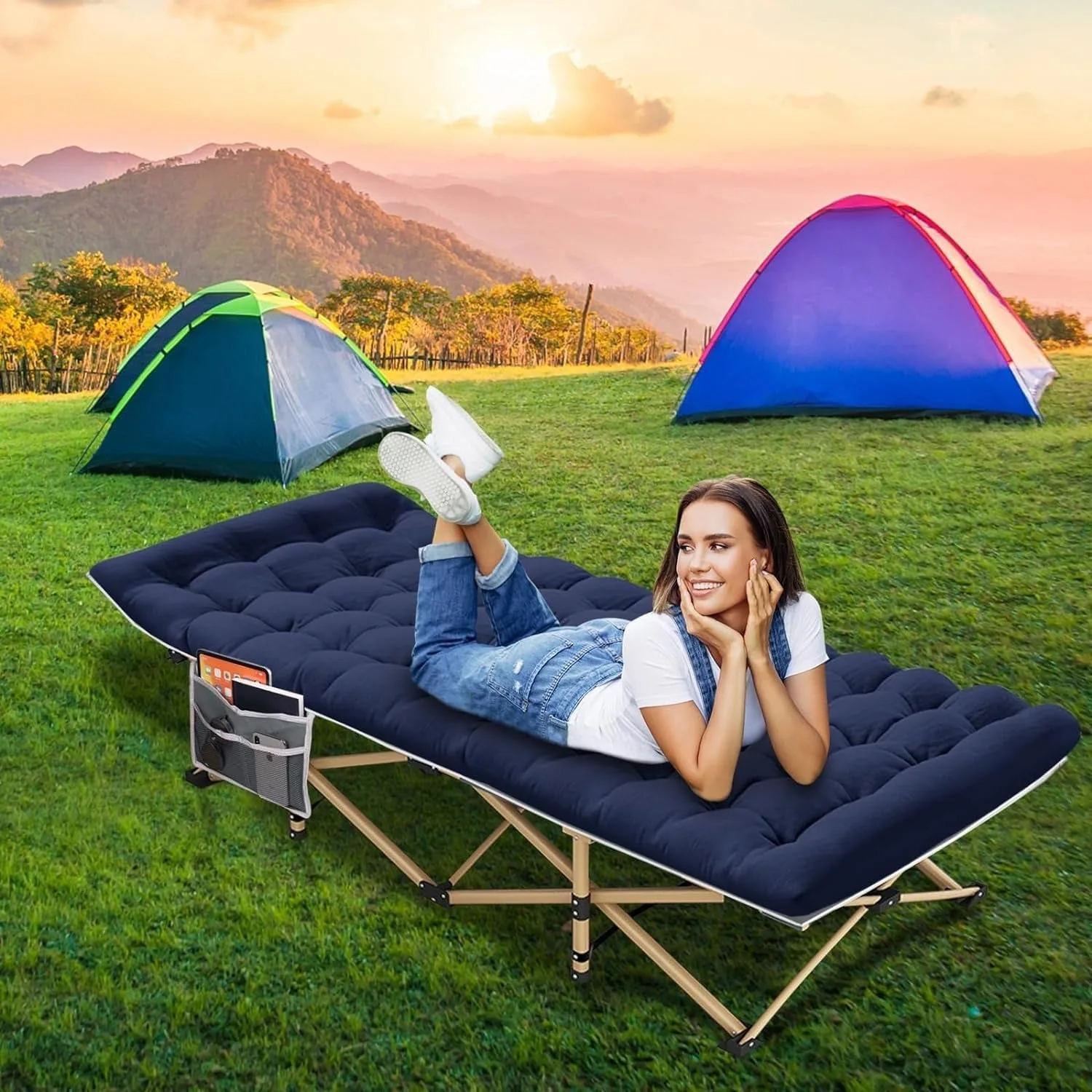 ARAER Camping Cot, 450LBS(Max Load), Portable Folding Outdoor Bed with Carry Bag