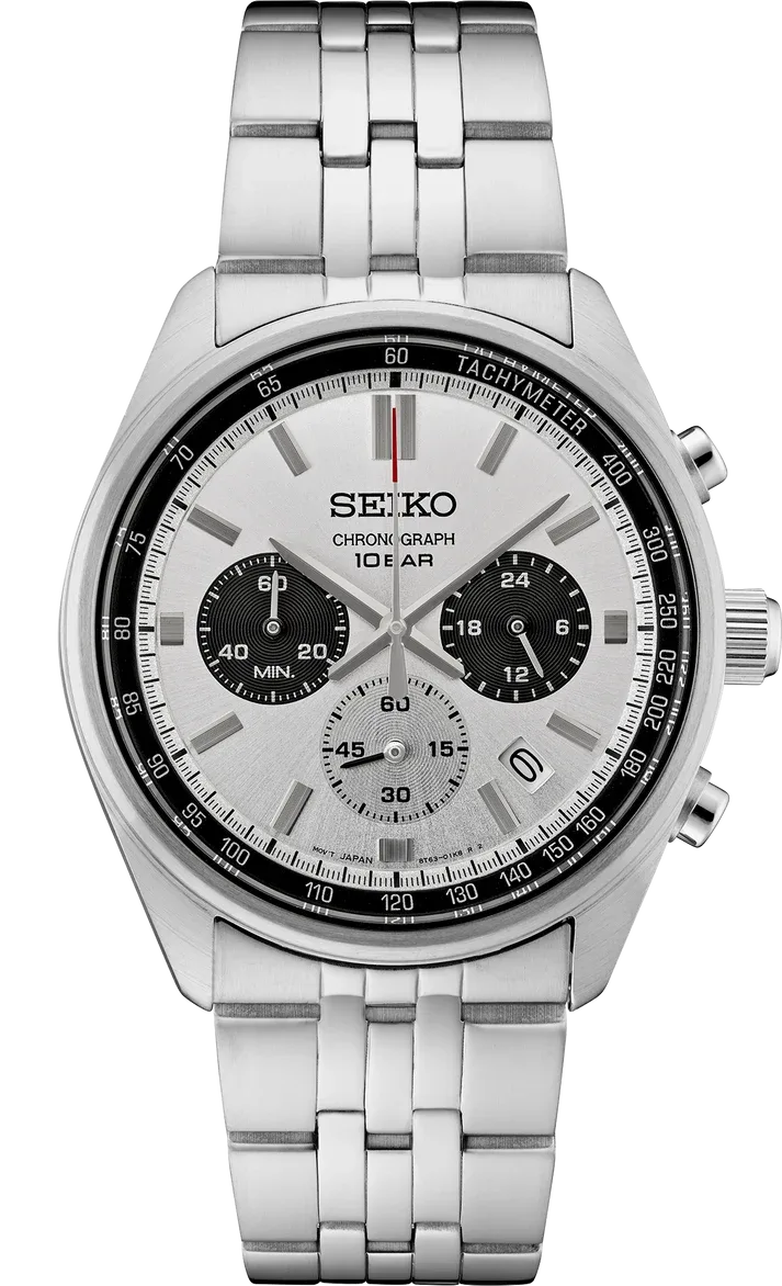 Seiko Motorsports Chronograph Quartz Silver Dial Watch SSB425P1 41.5mm