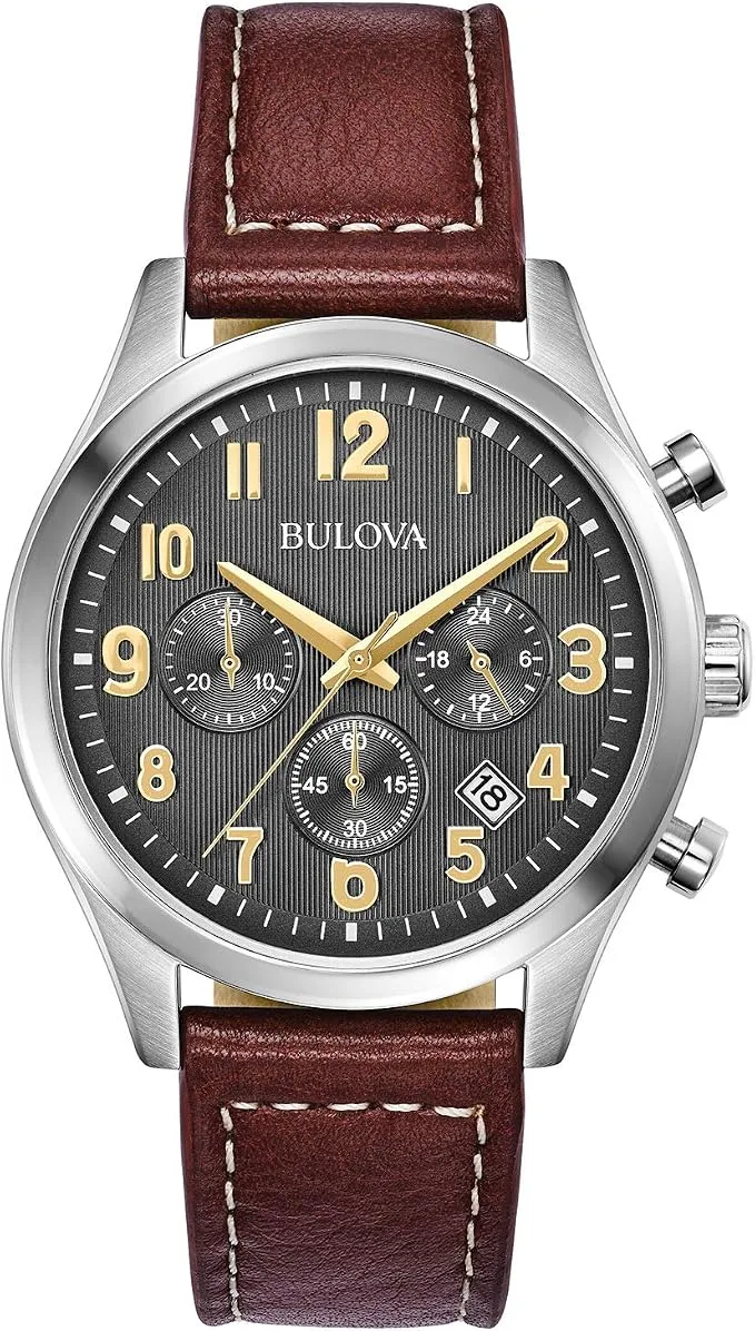 Bulova Classic Chronograph Brown Leather Strap 41mm 96B301 miniatura 1
